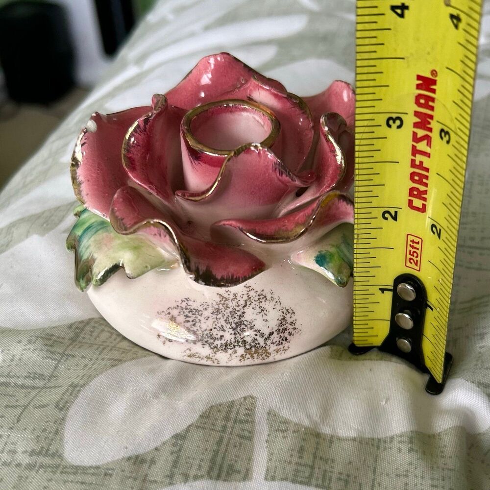 ❌SOLD 3D Pink Floral Rose Dainty Candlestick Holder Art Accent - Picture 9 of 12